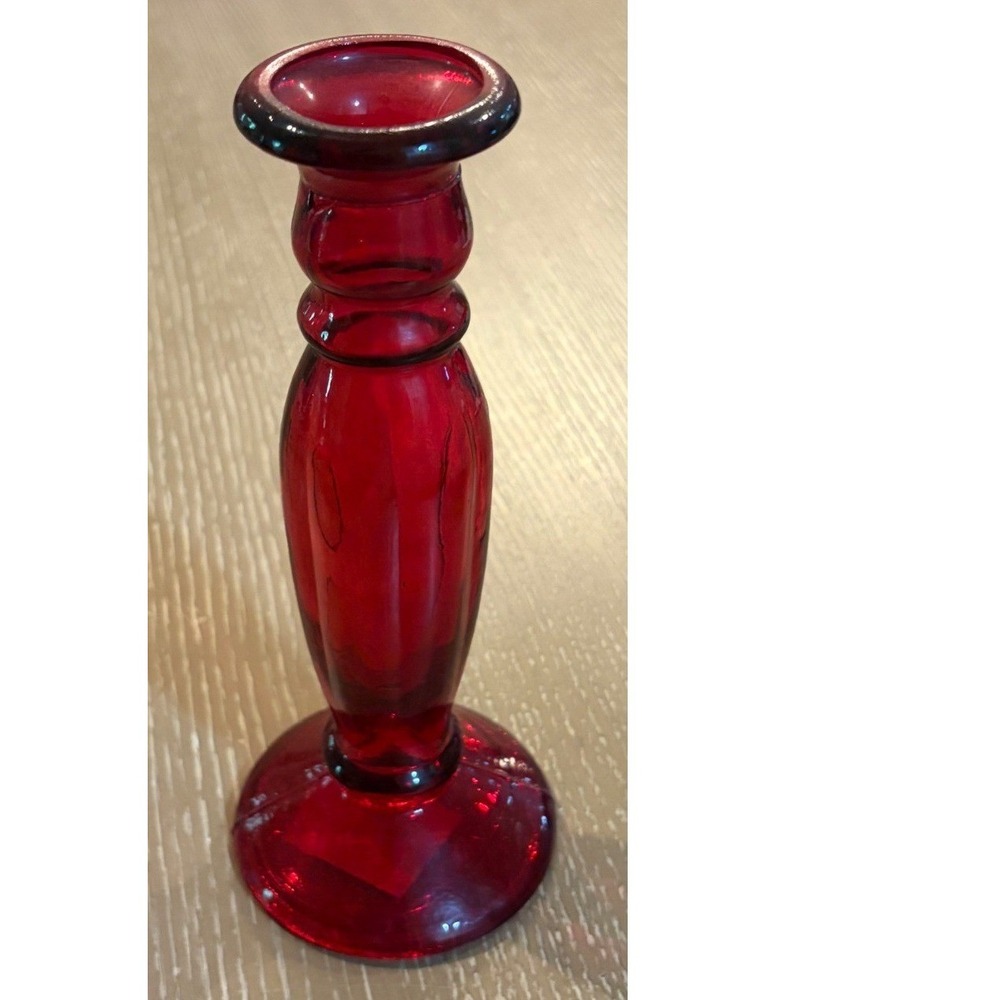 Alco Industries Red Glass Candlestick Holder Vintage 8.5 Inch Ruby Taper Base